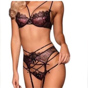 Honey Birdette 34G/L Priscilla Underwire Bra Panty Set in Blush Foil NWT